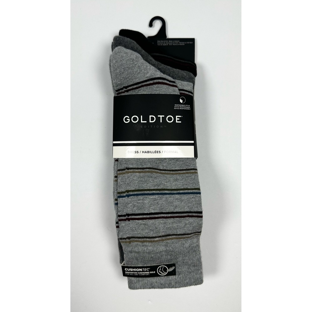 Goldtoe Edition Mens Crew Dress Socks 3 Pair Light Grey Stripes GTEM0115R03-01